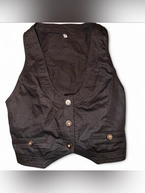 Black Button-Front polyester Vest